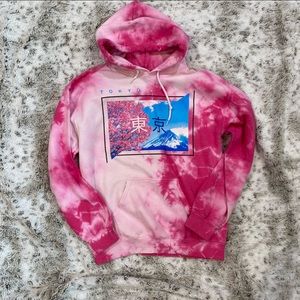 NWOT Pink Tye Dye Hoodie with Tokyo Graphic